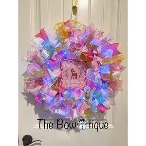 Handmade Oh Deer! Christmas is Near Holiday Ribbon Door Wreath 22 in W65 SO CUTE